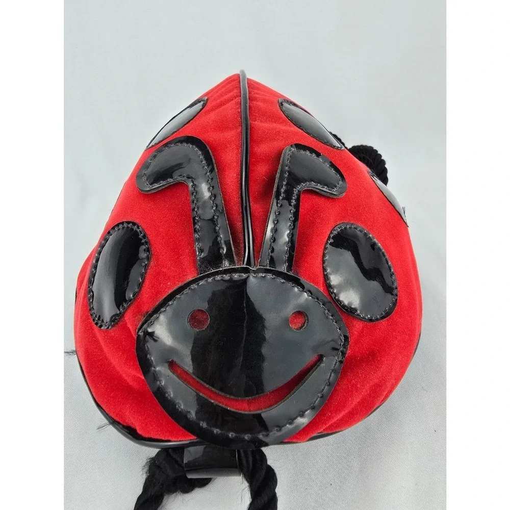 Y2K 90s Velveteen‎ Polka Dot Ladybug Backpack Purse Red Black Zipper